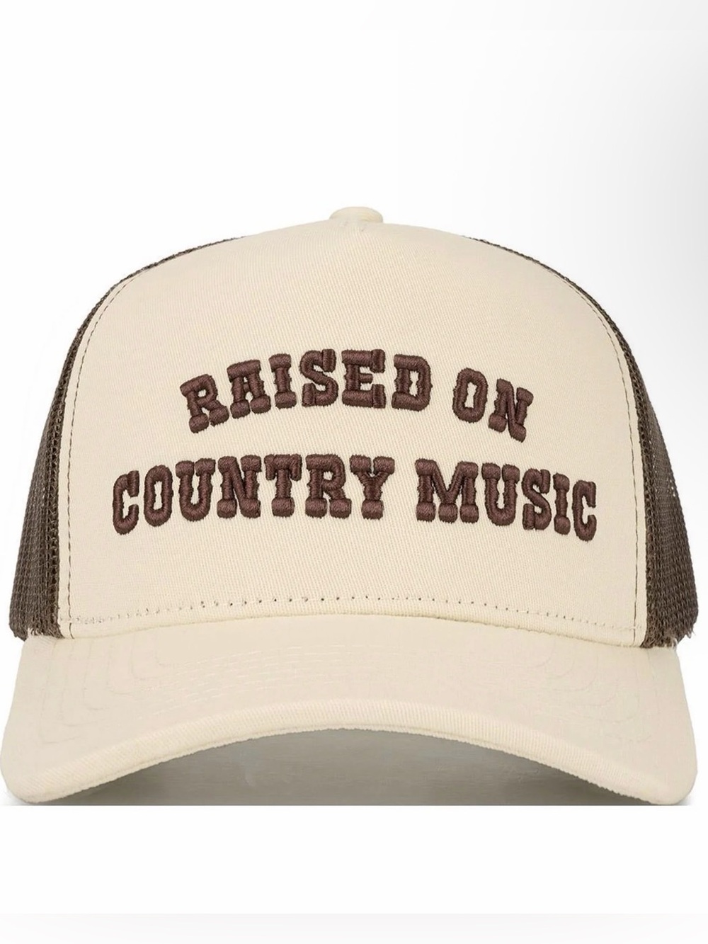 NWOT C.C. Raised On Country Music Beige Trucker Cap